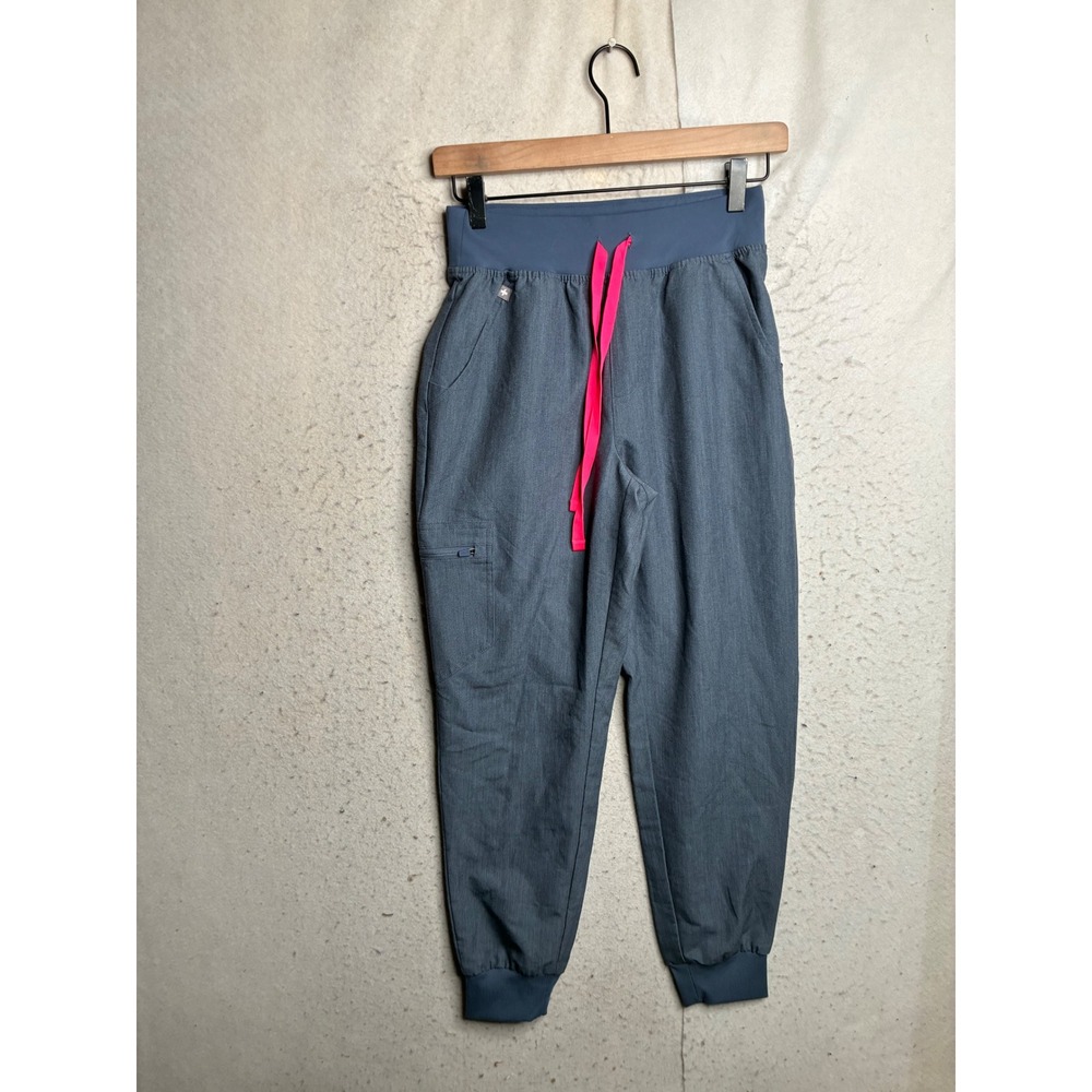 FIGS Zamora Jogger Scrub Pants XS Blue Gray Neon Pink Drawstring HW 1000207